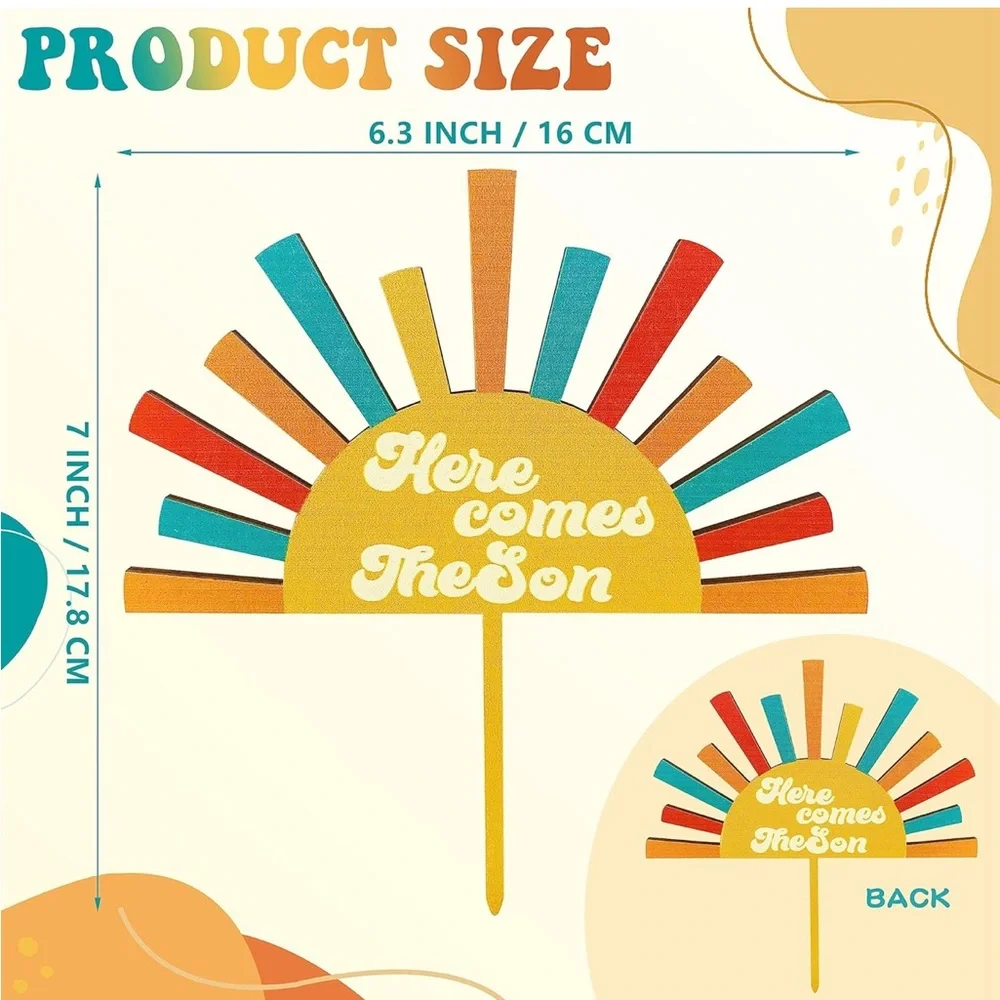 ❌Baby shower “Here comes the son” Sunburst Cake Topper - Multicolor NEW!